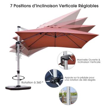 Outdoor patio umbrella, 360° rotation, 5 tilt positions, 300 × 300 × 261 cm