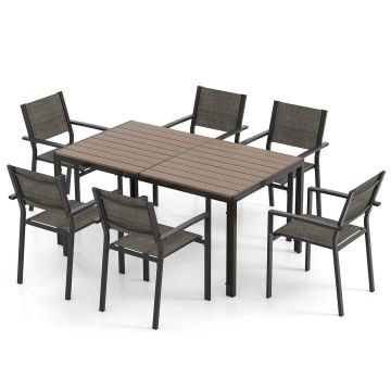 Outdoor dining set, 7-piece, 6-seater, grey