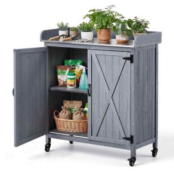 Outdoor planter bench-table VEVOR DS-PB011, 1 cabinet, 3 tiers, 4 casters, Gray, 91.5 × 40.5 × 101.5 cm