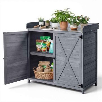 Outdoor planter bench-table VEVOR DS-PB012, 1 cabinet, 3 tiers, Grey, 98 × 48 × 95 cm