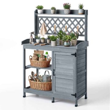 Outdoor planter bench-table VEVOR DS-PB013, 1 cabinet, 3 shelf levels, Grey, 110 × 46 × 147 cm