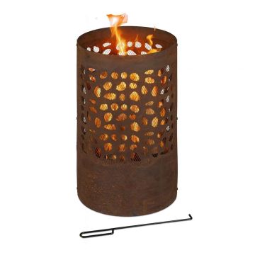 Laužavietė Relaxdays 10038574.0, Su grotelėmis ir kibirkščių ekranu, Ø 37 × 60 cm