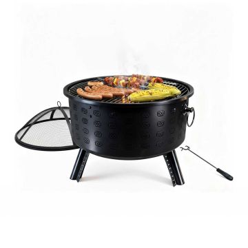 Laužavietė Relaxdays 10053293.0, su kibirkščių ekranu ir grotelėmis, Ø 66 × 62 cm