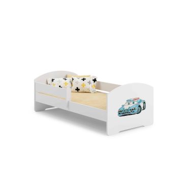 Детская кровать Luk с матрасом и защитным бортиком 164 см x 85 см x 63 см, полицейская машина