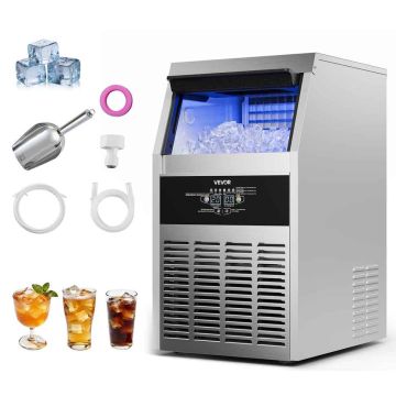 Льдогенератор VEVOR SSX100, 59 кг/24 ч, вместимость 14 кг, 49,5 × 72 × 40,5 см