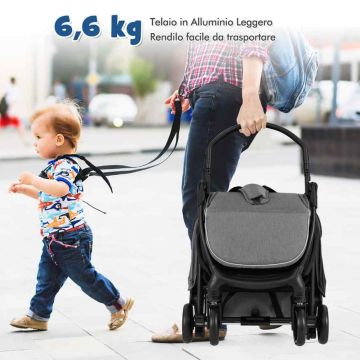 Lengvas sulankstomas vaikų vežimėlis su reguliuojamu atlošu, 6,6 kg, pilkas