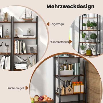 Shelf Stand, 4 Tiers, Brown, 55.88 × 138.43 × 34.29 cm