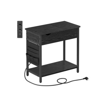 Приставной столик с розеткой и USB-портами, черный с текстурой дерева