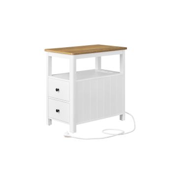 Приставной столик с зарядной станцией 60x35x60 см., белый/светло-коричневый