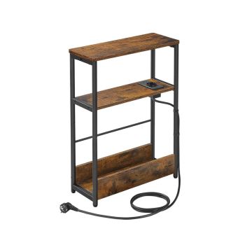 Приставной столик с зарядной станцией 18x45x58 см., коричневый/черный