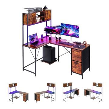 L-образный игровой стол VEVOR DX0202-C250340D-01, оборотный, с портами, подставкой и ящиками, 158 × 110 × 165 см