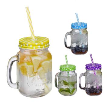 Limonado stiklinės su rankenėlėmis Relaxdays 10046142.0, 4 vnt, 13,5 × 11 × 8 cm