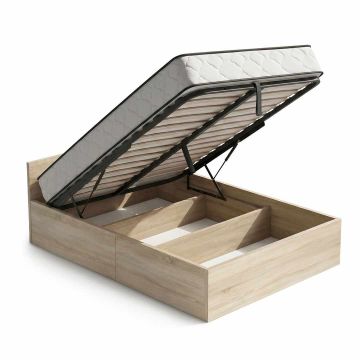 Bed, with mattress, oak color, 127 × 68 × 205 cm
