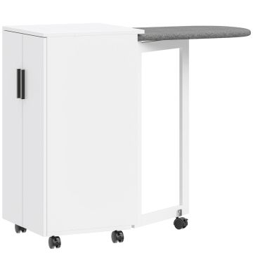 Ironing cabinet, Foldable, with casters, White, 99.5 × 43 × 83 cm