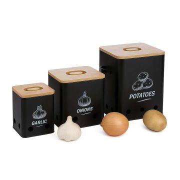 Maisto saugojimo dėžių rinkinys Relaxdays, 3 vnt, Juoda