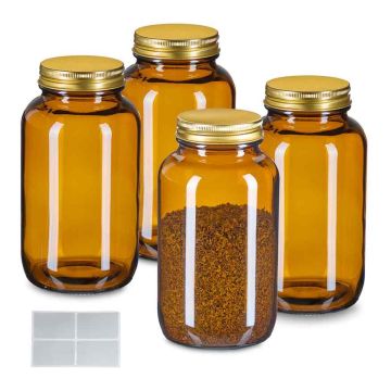 Maisto saugojimo stiklainiai Relaxdays, 4 vnt., 400 ml, ruda, 14 × 7,5 × 7,5 cm