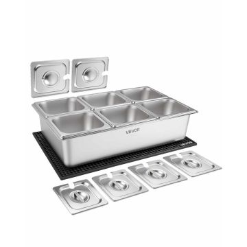 Food serving container VEVOR TWJ-16100D, 6 × 1/6 containers, 535 × 330 × 160 mm