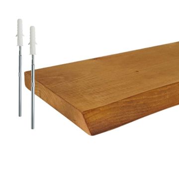 Medinė sieninė lentyna su gyvu kraštu, natūralus medis, medaus spalvos