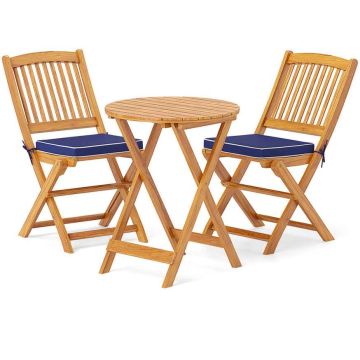 Wooden outdoor chair set with padded cushions, 3 pcs., acacia