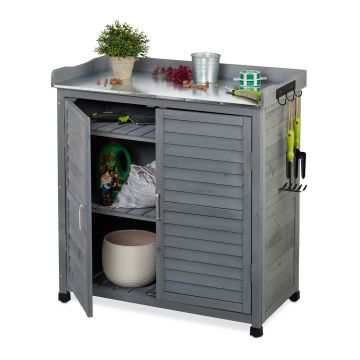 Medinis lauko stalas Relaxdays, su spintele, 90 × 92 × 45 cm