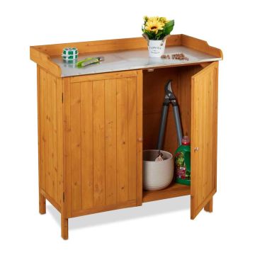 Medinis lauko stalas Relaxdays, su spintele, 94 × 94 × 47 cm