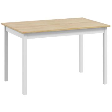 Medinis valgomojo stalas, 120 x 75 cm, kaimiško stiliaus, talpa 4 asmenims, natūrali + balta