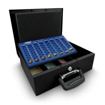 Metal cash box Bituxx, 4 banknote compartments, black, 360 × 275 × 140 mm