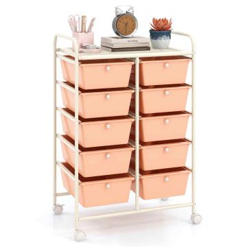 Metal cart, 10 drawers, 26 × 14.5 × 34 inches