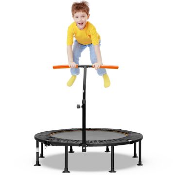 Mini trampoline, adjustable handrail, 110 × 110 × 99–126 cm