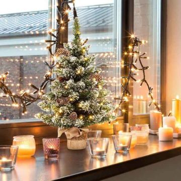 Mini artificial Christmas tree, 50 LED lights, Green, Ø 40.64 × 63.5 cm