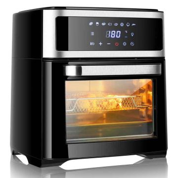 Mini elektrinė orkaitė su gruzdintuvu, 13 l, 8 programos, Juoda, 31 × 34,5 × 35 cm