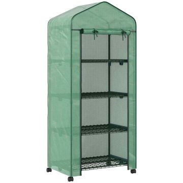Mini greenhouse, 4 shelves, Green, 69 × 50 × 165 cm