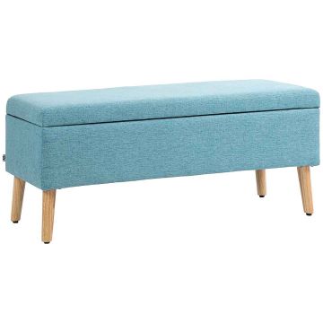 Мягкая скамья с коробом для хранения Homcom 110x39x45см, светло-голубой/светло-коричневый