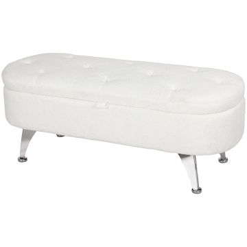 Мягкая скамья с ящиком для хранения Homcom 114x47x46,5см, бело-серебристого цвета