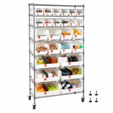 Mobile container shelf VEVOR CJ-B2004, 8 tiers, 26 containers, 35.5 × 169 × 90 cm