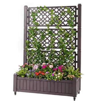 Mobile raised planter with trellis, Brown, 80 × 40 × 140 cm