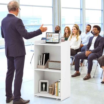 Mobile Stand, 2 Shelves, White, 57.15 × 104.14 × 36.83 cm