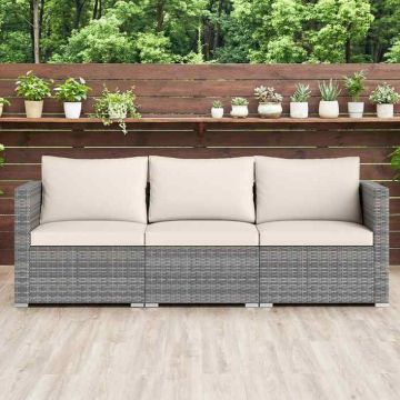 Modular 3-piece outdoor sofa set, PE rattan, gray