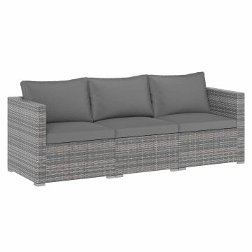 Modular outdoor sofa set 3 pcs. made of PE rattan, gray, with soft cushions