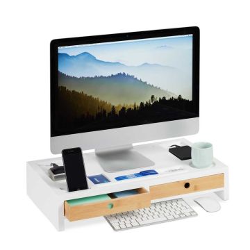 Monitoriaus stovas Relaxdays 10025710.0, 9 skyriai, 2 stalčiai, Balta, 58,5 × 11 × 32,5 cm