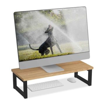 Monitoriaus stovas Relaxdays 10049971_60, XL, Ąžuolo/juodos spalvos, 55 × 15 × 23 cm
