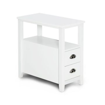 Naktinis staliukas, 2 stalčiai ir 2 pakopų lentyna, Balta/ruda, 59,69 × 60,96 × 30,48 cm