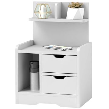 Bedside table, 2 drawers and open shelf, White, 40 × 60 × 30 cm
