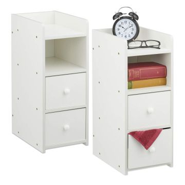 Naktinis staliukas Relaxdays 10051176_303, 2 vnt, Balta, 22,5 × 55 × 34 cm