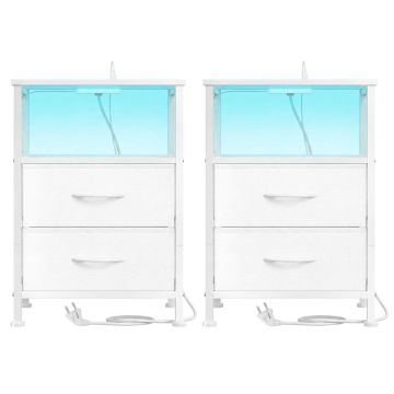 Naktinis staliukas SONGMICS, 2 stalčiai ir atviras skyrius, Balta, 39,6 × 60,4 × 30 cm