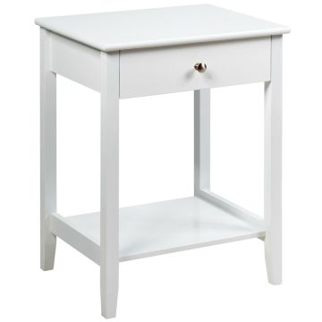 Naktinis staliukas, su stalčiumi ir atvira lentyna, Baltas, 46,99 × 62,23 × 35,56 cm