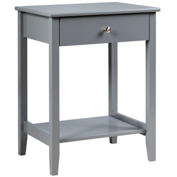 Naktinis staliukas, su stalčiumi ir atvira lentyna, Pilkas, 46,99 × 35,56 × 62,23 cm