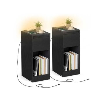 Naktinis staliukas VASAGLE, 1 stalčius, LED, USB-A ir USB-C, Juoda, 25 × 59,5 × 30 cm