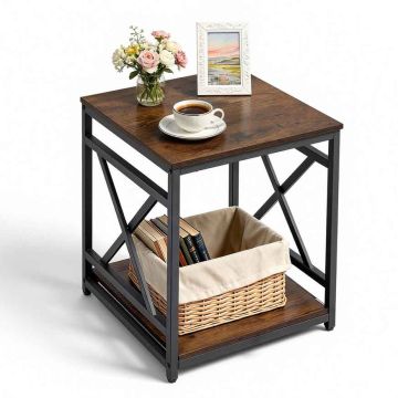 Naktinis staliukas VEVOR ZH639, 2 pakopos, Ruda/juoda, 45,7 × 51 × 45,7 cm