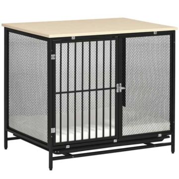 Клетка для собак PawHut 80x55x71см, светло-коричневый/чёрный цвет